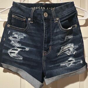 American Eagle Women's Distressed Jean Shorts - Dark Blue Size 00